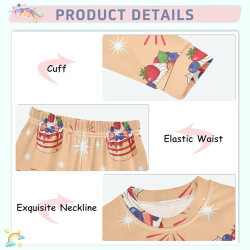 Pajama Sets Long Sleeve Dessert Berry Cake Pattern Soft Comfy Sleepwear 2 Piece PJS 3-8T4