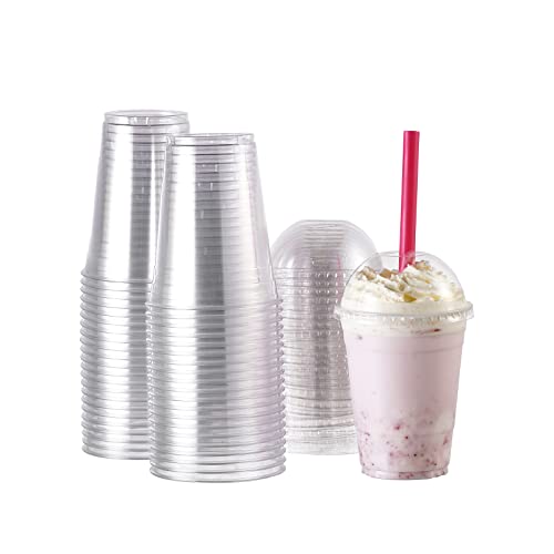 [100 Sets-16 oz.] Plastic Cups With Dome Straw Slot Lids PET Crystal Clear Disposable Togo Cup BPA Free For Party Ice Cold Drinks Coffee Tea Parfait Dessert Smoothie Bubble Boba Fruit Milkshake Slush - Thumbnail 2