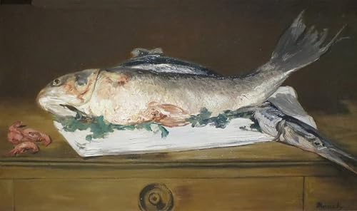 Lienzo Natura Morta Salmone Luccio e Gamberetti Edouard Manet 60x90cm