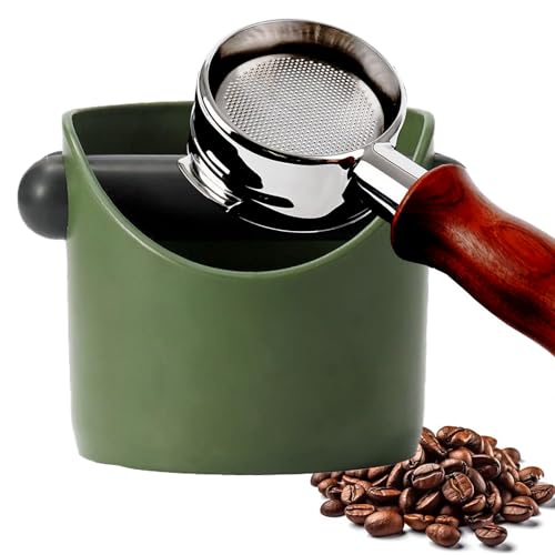 POPOYU Mini Espresso Knock Box, Army Green Coffee Grounds Container with Shock-Absorbing Removable Bar and Non-Slip Base, Essential Barista Accessory