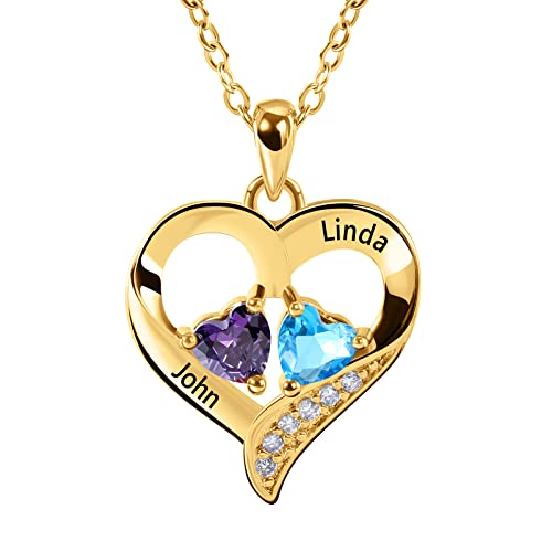 Lam Hub Fong Regalos de Nochebuena para Mujeres, Collar personalizado, Plata S925, Grabado Individualmente con 2-5 Piedras de Nacimiento y Nombre, Collares Colgantes de Corazón Diseñados a Medida