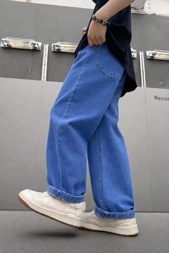 Image of ADBUCKS Children's Loose-Fitting Denim Pants with Buttons, Casual Wide-Leg Style