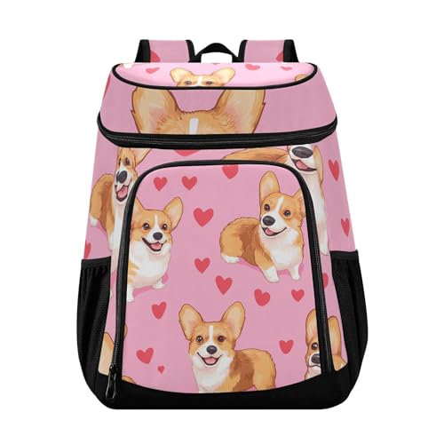 Corgi Love Heart Cooler Backpack Cooler Insulated Leak Proof Lunch Backpack 36 Cans Waterproof Soft for Men Women Picnic Hiking Camping Beach