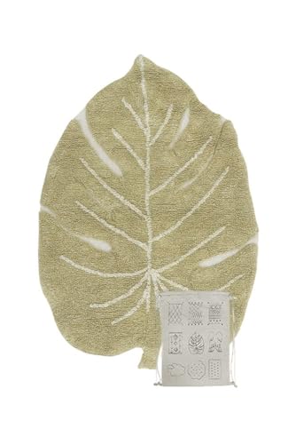 Lorena Canals - Alfombra Lavable para habitación de niños. MiniOnes Monstera en Color Natural y Oliva - Hecho a Mano en Forma Rectangular y con Algodón Natural y Tintes Ecológicos - Tamaño:75x100cm