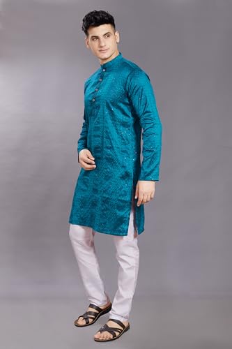 Image of DIVISIVE Men's Jequard Embroidered Art Silk Slim Fit Only Kurta