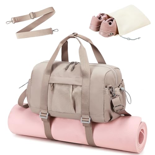 LEDAOU Small Gym Bag for Women Mini Duffle Bag with Yoga Mat Holder Lightweight Carry On Sports Bag with Separate Shoe Pocket & Wet Pocket Duffel Bags Dance Yoga Workout Bag