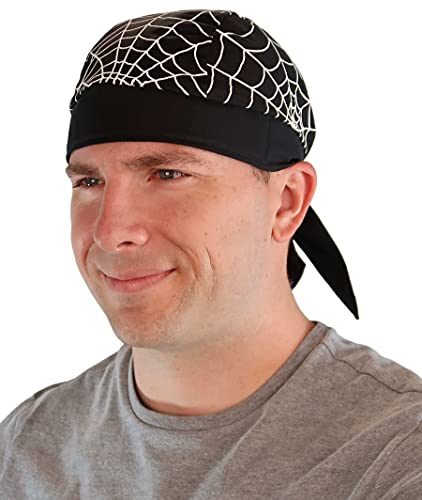 Sparkling EARTH Skull Caps Headwraps Doo Rags Do Rag - White Spider Webs