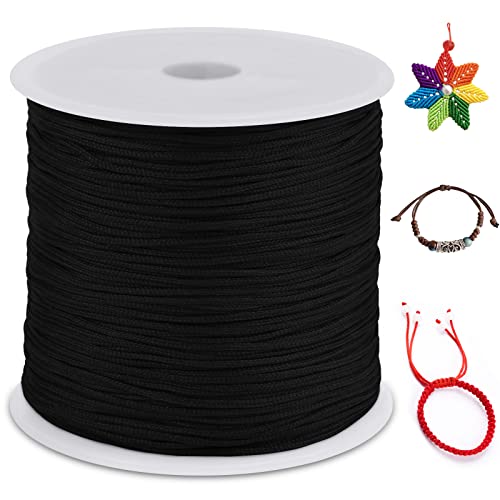 LEREATI 0.8mm Filo Nylon per Braccialetti, 100m Cordoncino per Braccialetti Coda di Topo Cordoncino Natalizio, Macrame Corda per Collane Perline Gioielli Fai da Te (Nero)