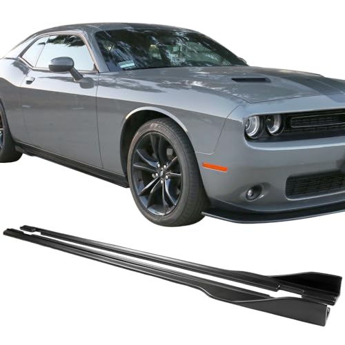 Side Skirts Compatible with 2015-2023 Dodge Challenger SXT, Matte Black PP Polypropylene Side Skirt Flat Extension Bottom Line Lip by IKON MOTORSPORTS