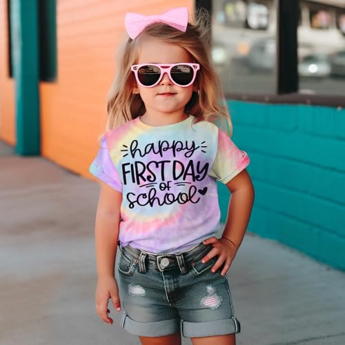 Happy First Day of School Shirt Kids Toddler Girls Back to School Outfit T-Shirt Tie Dye Short Sleeve Tee Top 3-10Y3
