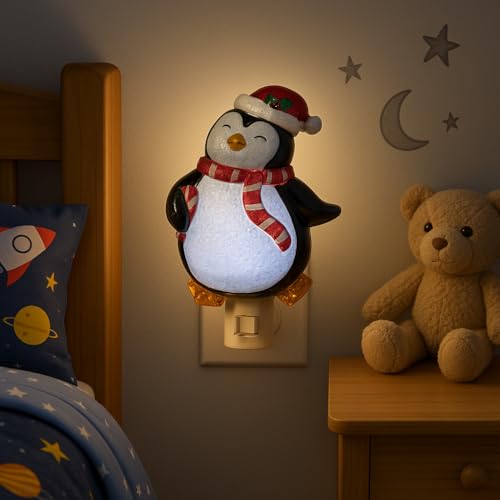 Image of Novelty Lights LED Lamp Penguin with Scarf Christmas Decoration Night Light with Swivel Plug