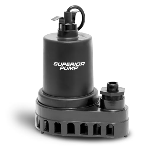 Superior Pump 91570 3300GPH Thermoplastic Submersible Utility Pump with 10-Foot Cord, 1/2 HP