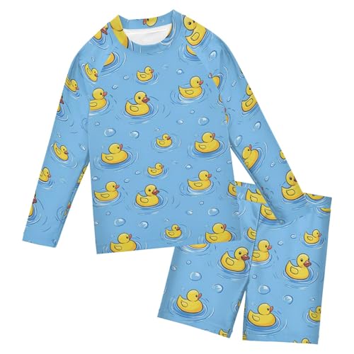 Little Yellow Duck Cute Animal Baby Boys' Toddler Long Sleeved Rashguard Swim Bathing Suit Set B0403716