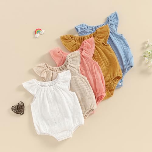 Mubineo Baby Girl Boy Summer Cotton Linen Romper Clothes Basic Plain Ruffle Sleeveless Comfy Rompers Newborn Tops2