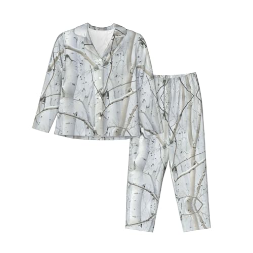 Tnnutp White Trees - Pijama de manga larga para mujer, diseño de camuflaje, Negro , M