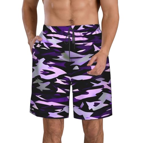 Men's Beach Shorts Swim TrunksFun Patterns American Camouflage Purple Print for Surfing Running Summer Vacation