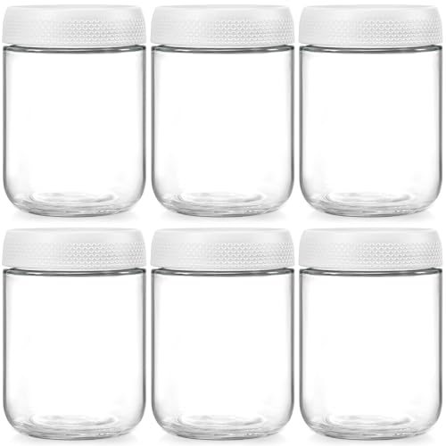 Image of NETANY 6-pack 16oz Glass jars with Airtight Lids, Overnight Oats Containers with Lids, Wide mouth Mason Salad jars, Glass Food Storage Containers for Snacks Yogurt Spice Sugar-White