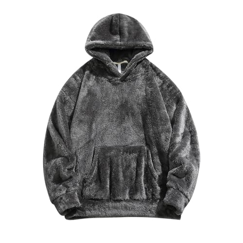 Men's Fuzzy Sherpa Hoodies Oversize Cozy Hooded Pullover Fleece Fashion Fall Winter Outwear Hoodies Sweatshirts with Pocket