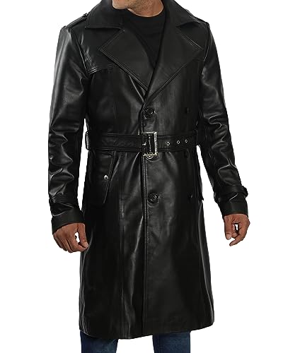 Decrum Mens Leather Coats - Real Lambskin Black Trench Coat Style Leather Jackets For Men3