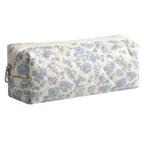 RabbFit Trousse à crayons pour filles - Trousse d'école avec fleurs esthétiques - Trousse à crayons avec fermeture éclair - Jolie trousse à crayons en tissu pour filles, bleu, Trousse en tissu