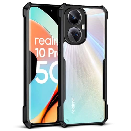 Image of WOW IMAGINE Back Cover for Realme 10 Pro Plus 5G - AirEDGE Technology | Crystal Clear Transparent Mobile Case Cover | Hard Bumper | Full Armor Shockproof Device & Camera Protection | Black