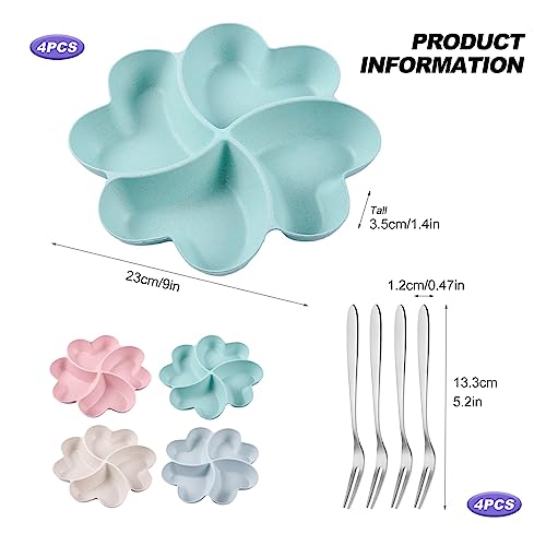 Snack Tray, 4 PCS Multi Use Compartment Trays, 4 Compartment Snack Plate with 4 PCS Tainless Fruit Fork Reusable Snack Tray for Family Restaurant Gathering Party Fruit Dessert Snacks 23 X 3 cm - Image 2