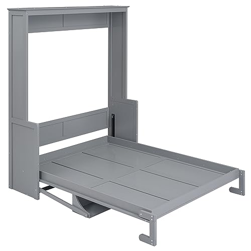 NCKMYB Queen Size Murphy Bed Cabinet, Wall Bed Murphy Bed Desk Combo, Shelf Can be Used as Desk, Tall Cabinet Bed for Dorm Studio or Small Room, Grey - Thumbnail 5