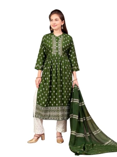 Image of Aarika Girls Ethnic Wear Wine Colour Foil Print Rayon Kurti Pant Set