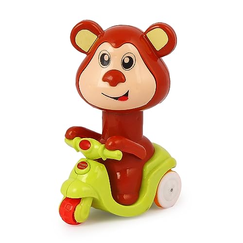 Image of Asian Portable Plastic Monkey Press N Go Friction Scooter Toy | Cute Monkey Animal Vehicle for Kids | Press & Go Action Baby Toy for Toddlers 6 Months to 5 Years | Durable Push Car Toy