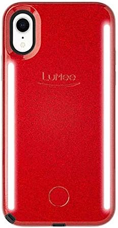 LuMee Duo Phone Case, Red Glitter | Front & Back LED Lighting, Variable Dimmer | Shock Absorption, Bumper Case, Selfie Phone Case | iPhone XR Only