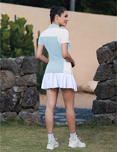 Womens Golf Polo Shirts Short Sleeve V Neck Collared Quick Dry Tennis Sports Shirts Workout Tops(2Xl, Sky Blue+White) #TOP4