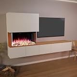 GLOW FIRE Kamin Fernsehwand CW5 rechtsoffen mit realistischem 3D E-Motion LED-Feuer - Stand-Elektrokamin mit Heizung, Kaminfeuer & Timer, max. 1500 W, 250x139.5x42.4 cm, Weiß-Eiche