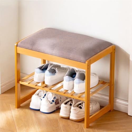 Banc de rangement à chaussures moderne en bambou de 50 cm avec assise confortable