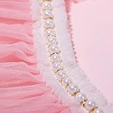 SHAYUAN 3 Yards Lace Edge Ruffle Trim Ribbon 2.1 Inch Wide Pink Pleated Tulle Fabric Trim with Pearl