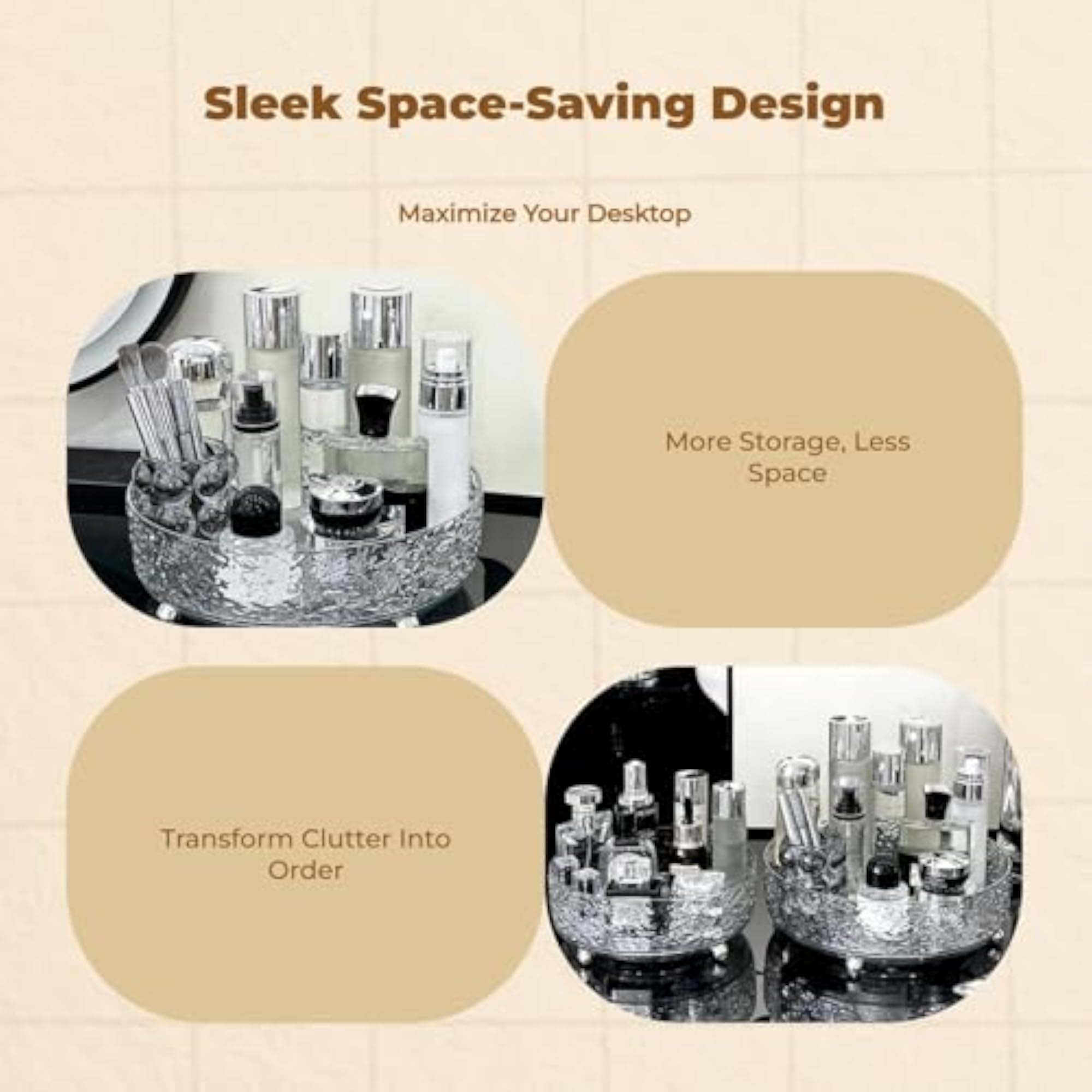 360 Rotating Acrylic Makeup Organizer, Multi-Compartment
