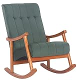 CLP Silla Mecedora Saltillo Acolchada En Terciopelo I Sillón Relax con Base De Madera & Reposabrazos Altos, Color:Nuez/Verde