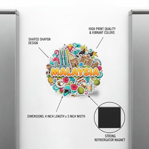 Image of Souvenir Fridge Magnet | 4x3 Inch Collectible Travel Decor | Strong & Durable Refrigerator Magnet with Iconic Landmarks for Travelers (Malaysia)