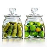HomeyHoney Frascos de Vidrio con Tapa en Forma de Corazón,Juego de 2 Tarros de Cristal con Tapa Hermética,660ml Botes de Cristal para Cocinas,Galletas,Dulces y Granos de Café,Modelo Liso