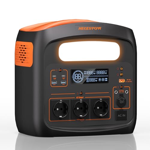 Tragbare Powerstation 1500W (3000W Spitzenleistung), 1102,5Wh LiMnFePO4 Akku, Schnellladung in 90 Min., PD 100W, USB-C/AC/DC, Solarladung, für Camping, Notstrom, Outdoor (Orange + Schwarz)