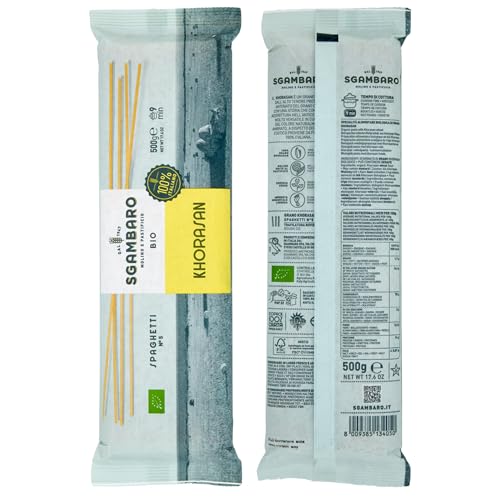 Sgambaro Bio Pasta Spaghetti N.5-500 g aus Khorasan-Weizen – Antiker, proteinreicher Weizen, 100% italienischer Anbau – Vielseitig in der Küche und nährstoffreich