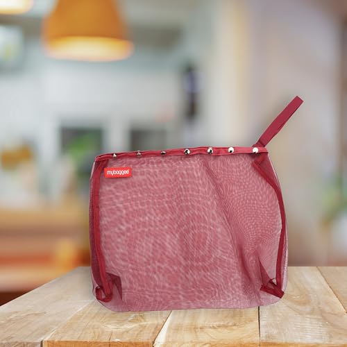 Image of Jumbo 7 Snaps Mesh Travel Knitting Bag with Snap Opening, Lightweight Nylon Storage Pouch for Yarns, Needles and Accessories (Red)