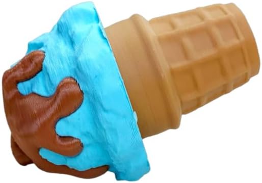 Ice Cream Cone-Shaped Desktop Stress Relief Toy Waffle Cone Design with Colorful Chocolate Chip Patterns 3D Printed Decorative Set (Blue)
