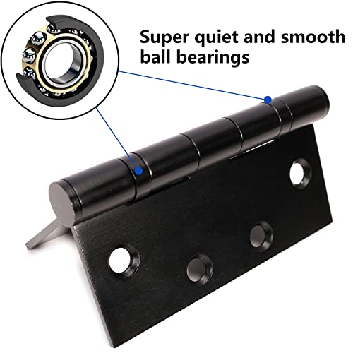 3-Pack Black 4"X 4.5" Thickened Heavy Duty Hinges, Silent Steel Plain Bearing Door Hinges - Matte Finish, 4-1/2 Inch Ball Bearing Door Hinges Thickness 3 Mm Square Corners, With 24 Screws #TOP1