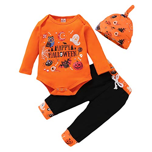 Borlai - Tutina da neonato per Halloween, 0-24 mesi Arancione. 0-3 Mesi