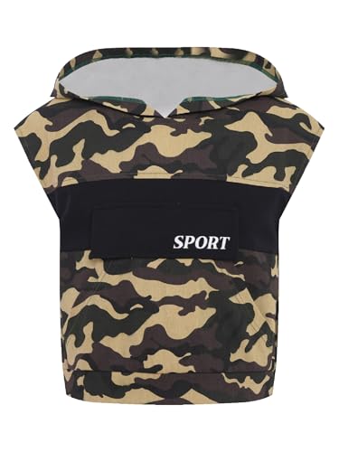 Kids Boys Camouflage Sports Hoodie Sleeveless Front Pockets Jacket for Athletic Hiking Camping3