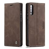 owlhold Hülle Samsung A70/A70S flip case Premium Lederhülle Weiches Vintage-Nubukleder Faltbare Ständer Schutzhülle Kartenfach Standfunktion stoßfest Handyhülle Samsung Galaxy A70/A70S -Kaffee