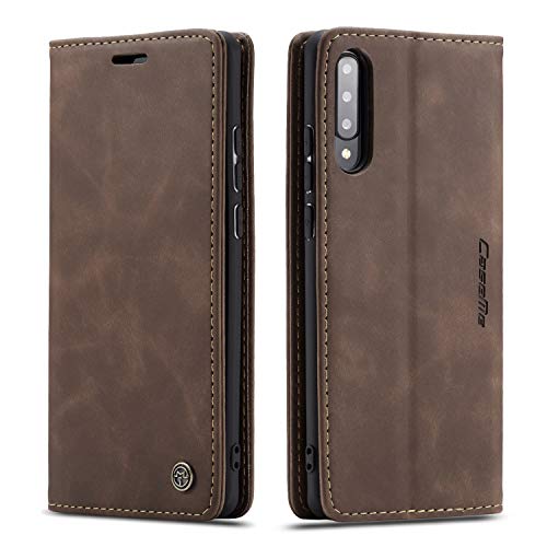 owlhold Hülle Samsung A70/A70S flip case Premium Lederhülle Weiches Vintage-Nubukleder Faltbare Ständer Schutzhülle Kartenfach Standfunktion stoßfest Handyhülle Samsung Galaxy A70/A70S -Kaffee