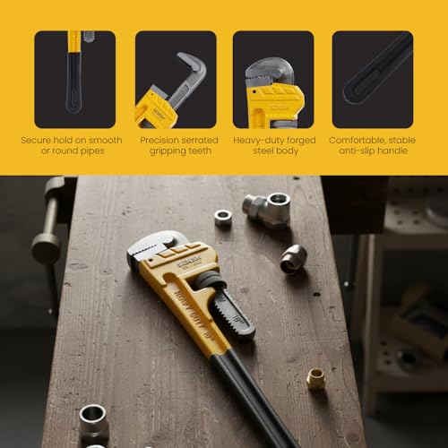 Image of Heavy Duty 18 In Pipe Wrench | Forged Carbon Steel With Cr-Mb Jaw | Precise Clamping Teeth Design For Strong Grip |TPR Soft Grip Handle | Max Pipe Size 2-1 /2 inch, Plumbing, Home and Professionals