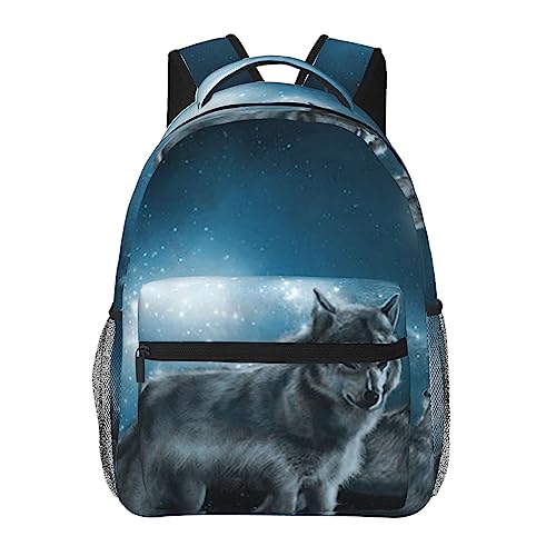 Sac à dos d'écolier pour filles et garçons style rétro à motif loup sauvage
