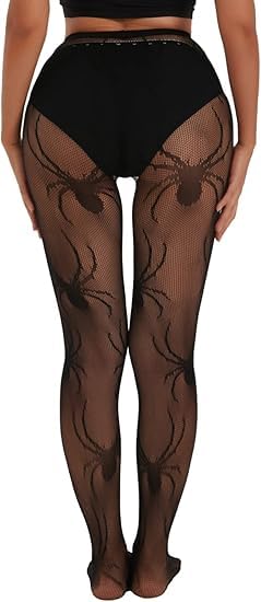 LUYANFX Fishnet Strumpfhosen Damen mit Spinnen Muster, Hohe Taille Sexy Netzstrumpfhose für Frauen und Mädchen Halloween Karneval Cosplay Kostüm Accessoires (A)